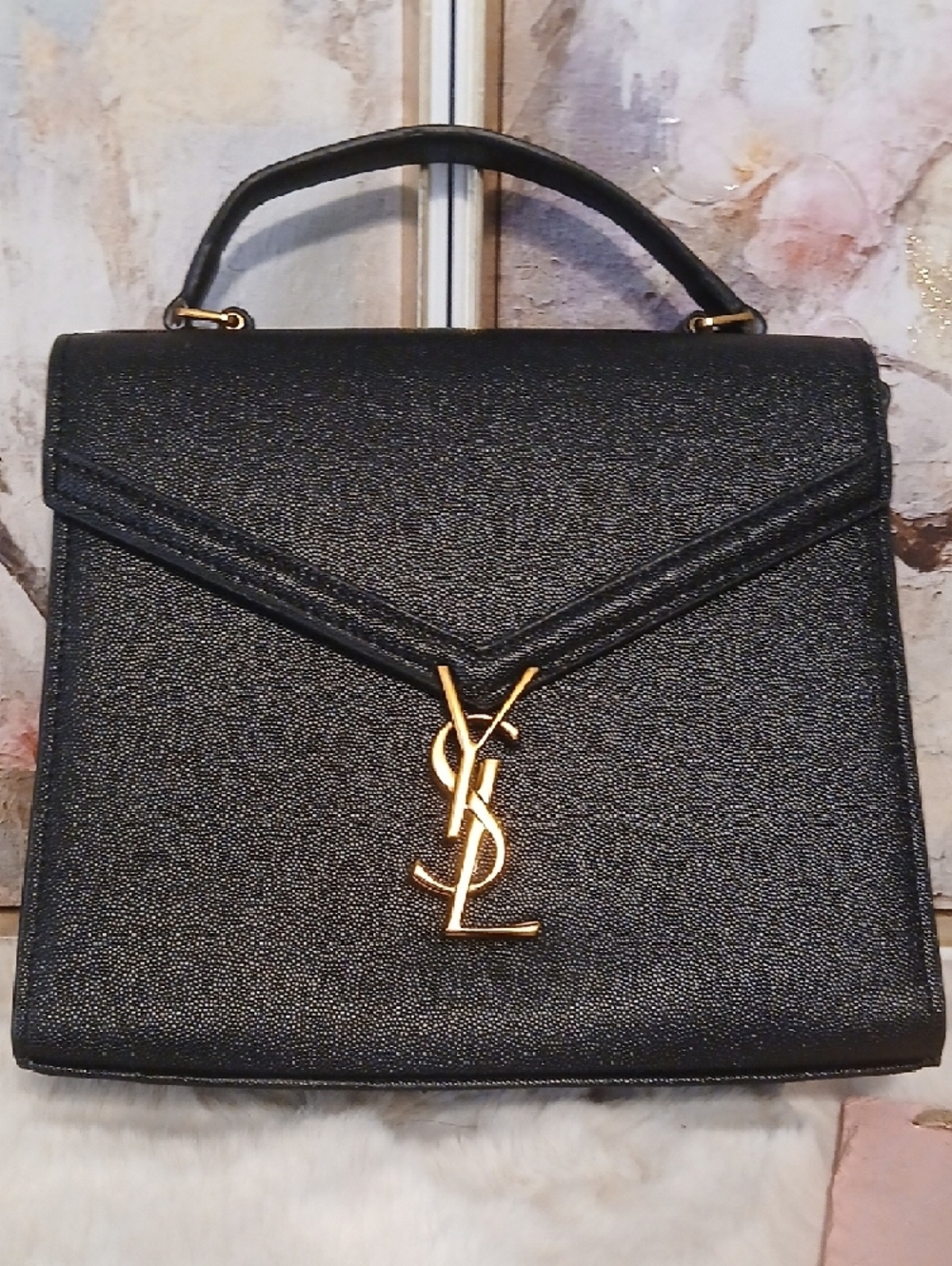 Saint Laurent Black Top-Handle Satchel with Gold YSL Monogram Lock